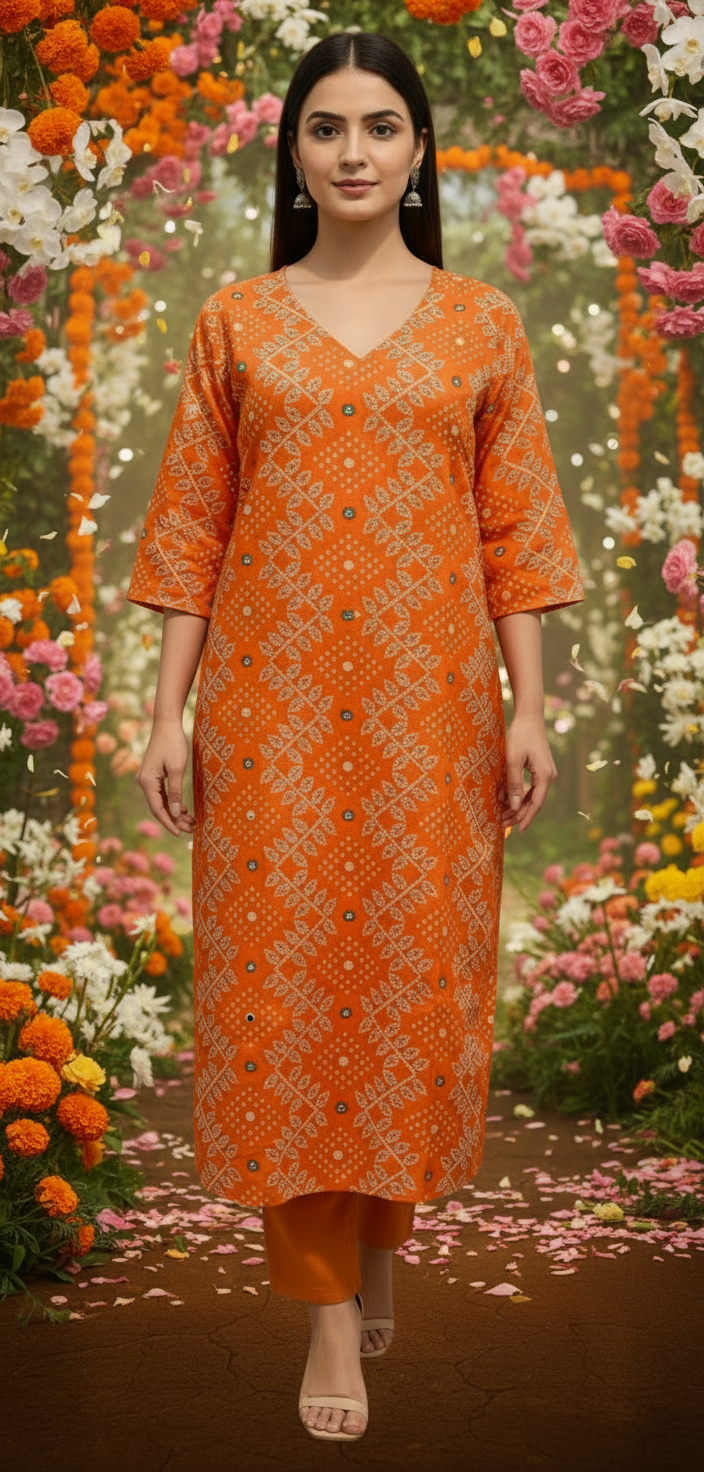 Beutiful Orange Kurti Designer