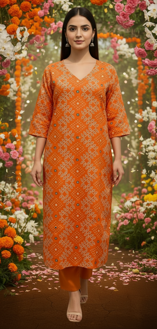 Beutiful Orange Kurti Designer